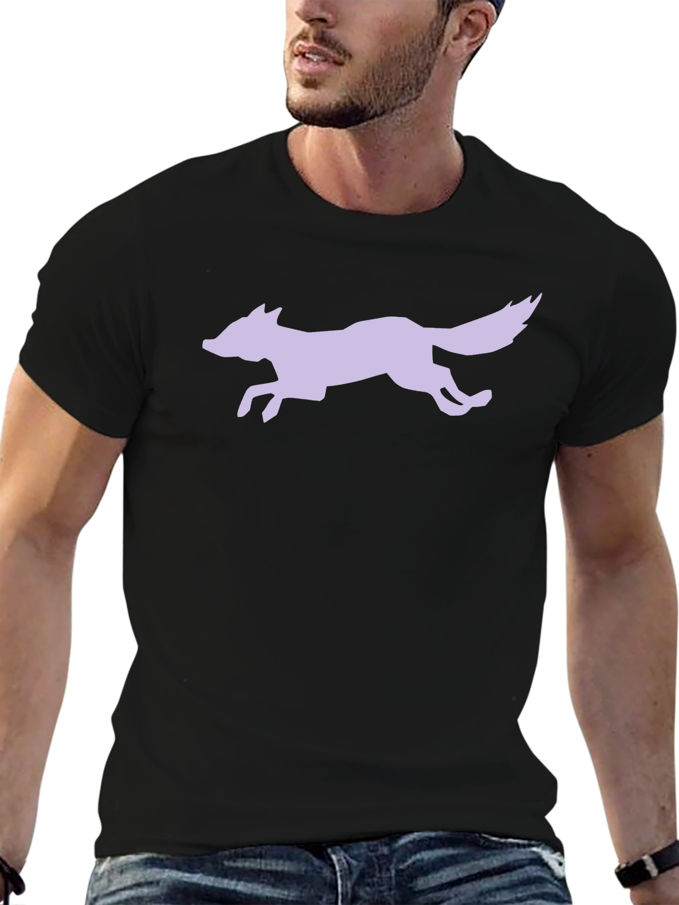Black T-Shirt with Lavender Fox Graphic