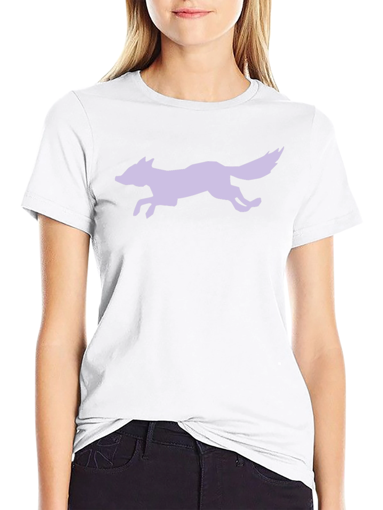 Black T-Shirt with Lavender Fox Graphic