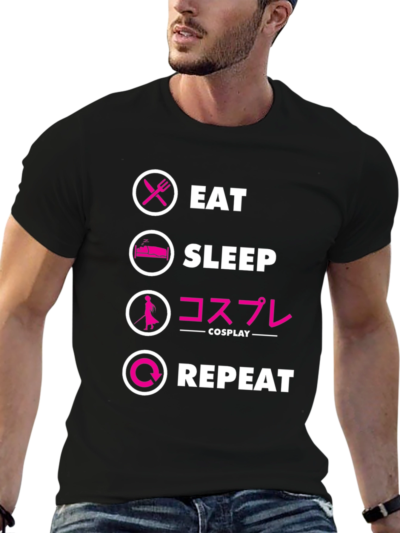 Eat Sleep Cosplay Repeat Black T-Shirt