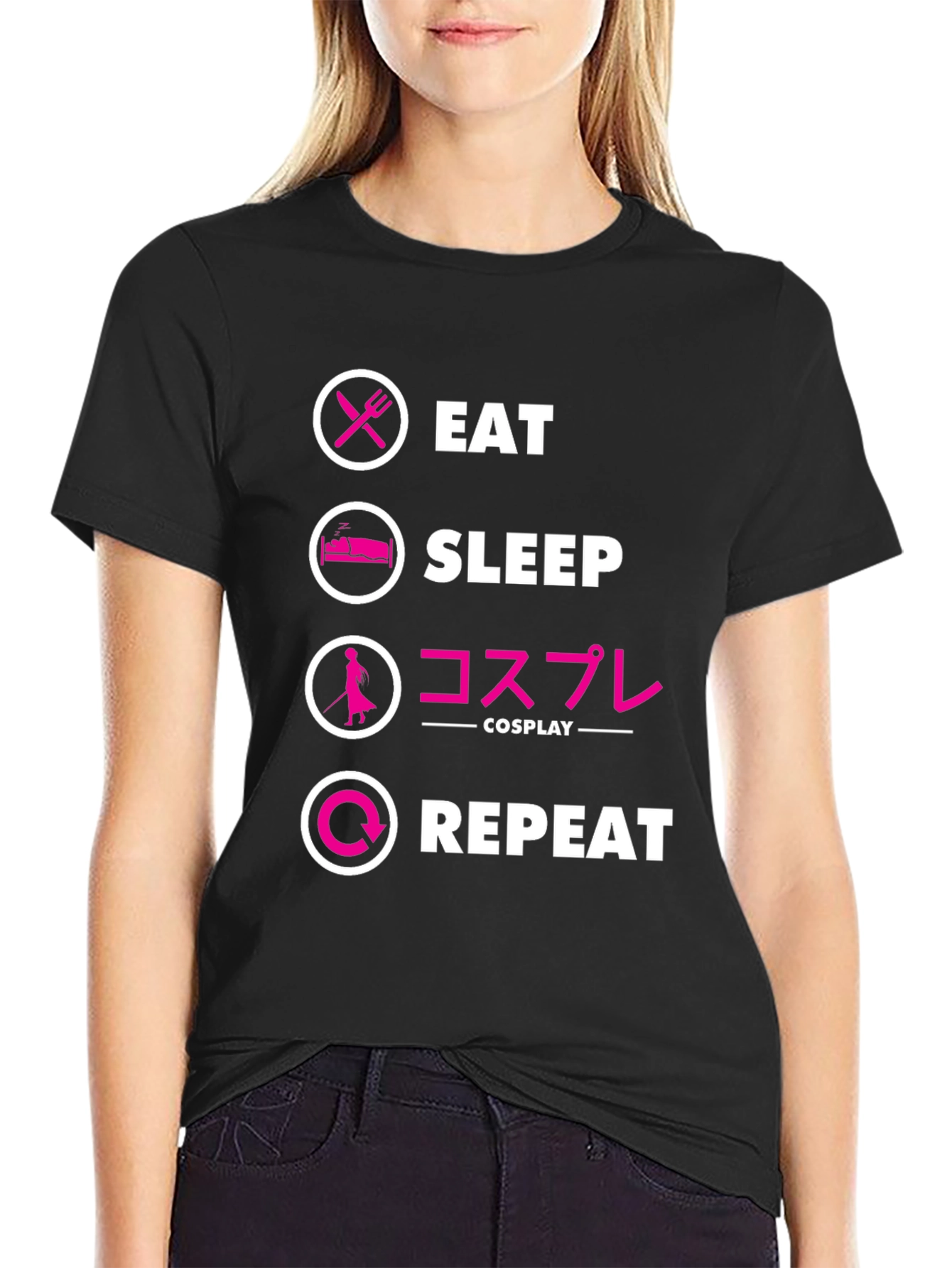 Eat Sleep Cosplay Repeat Black T-Shirt
