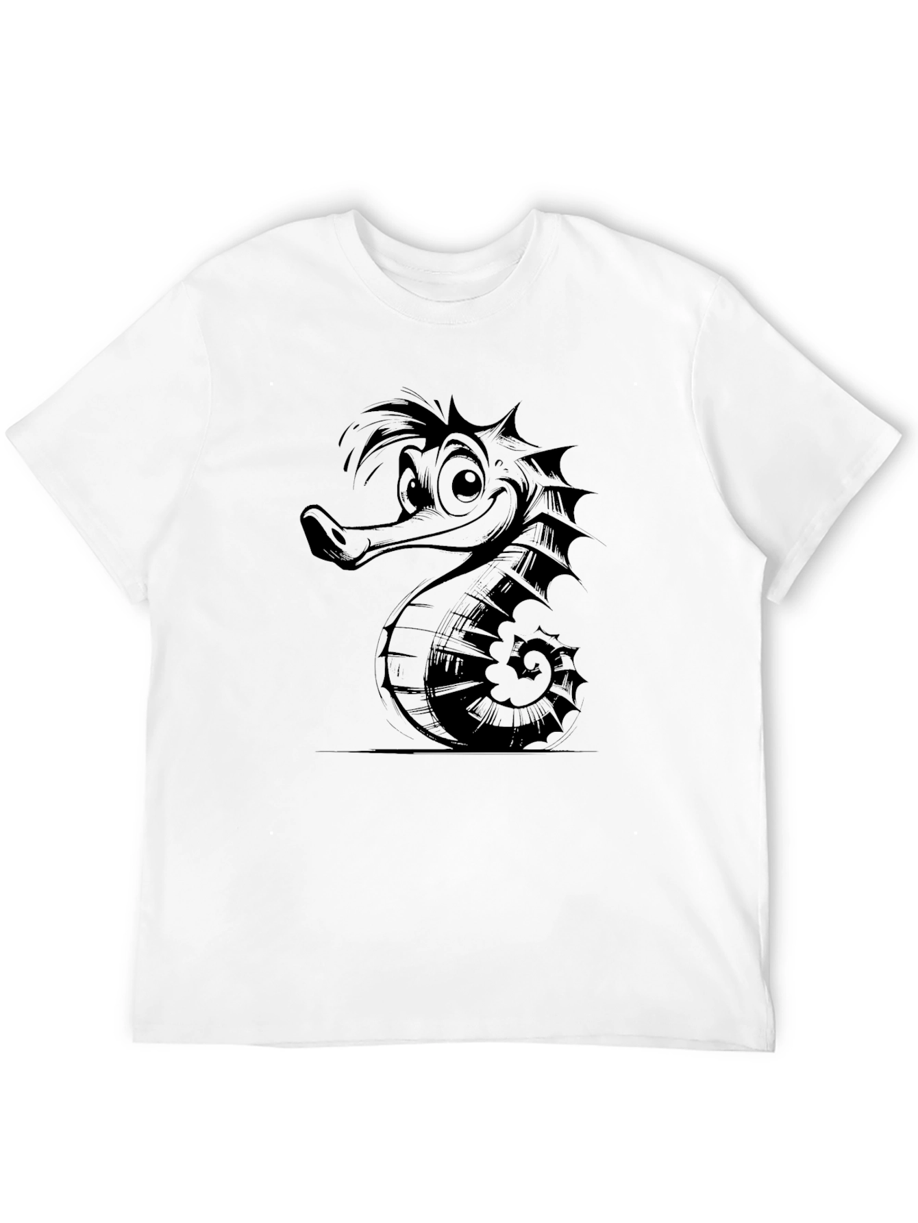 Cartoon Seahorse Graphic Print Black T-Shirt