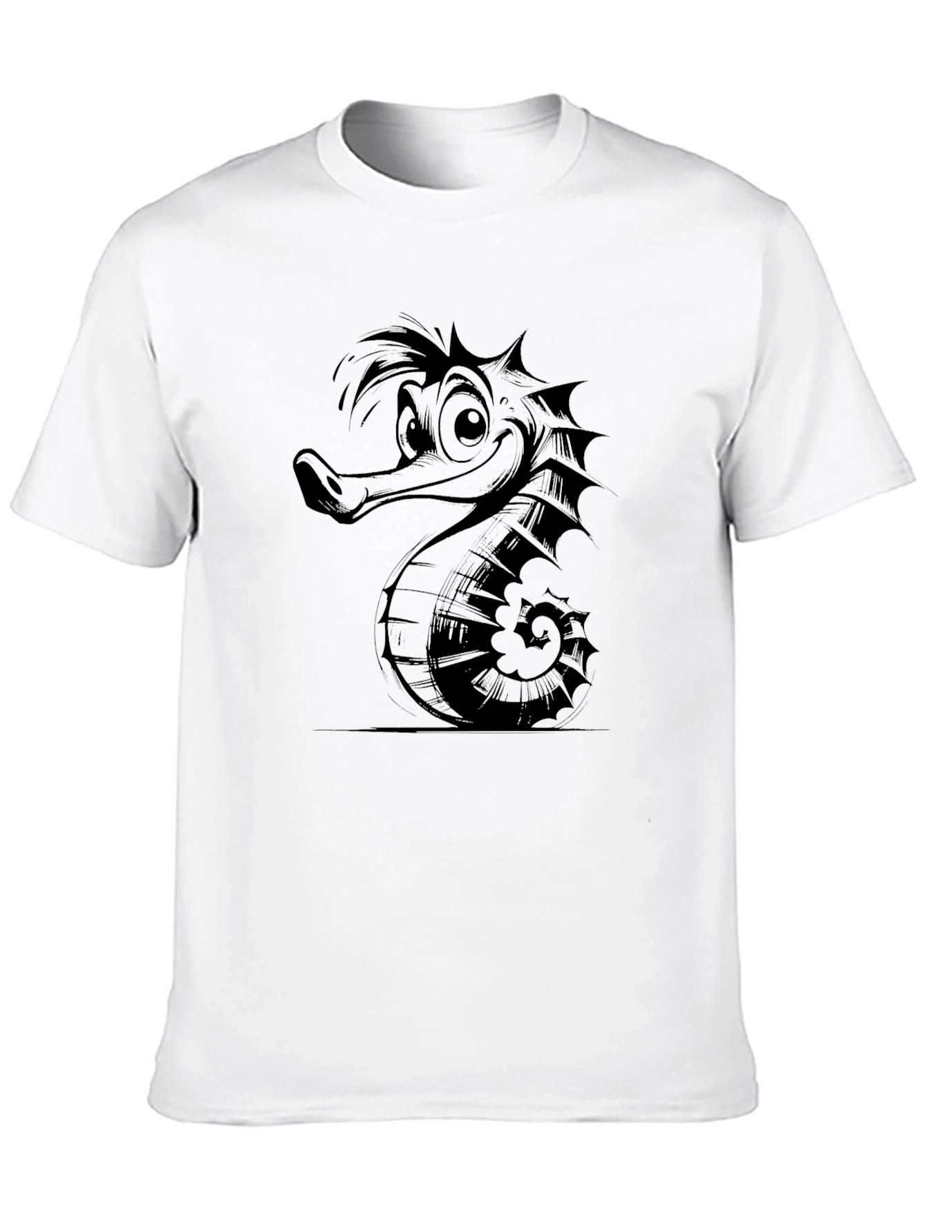 Cartoon Seahorse Graphic Print Black T-Shirt