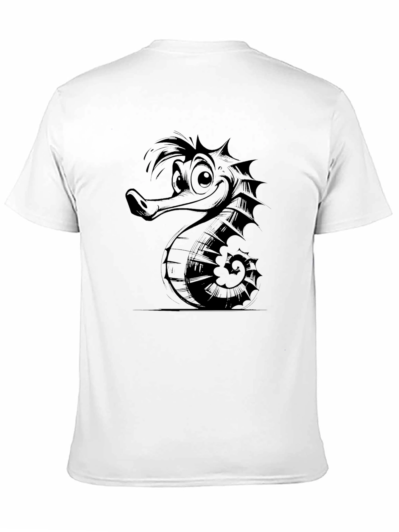 Cartoon Seahorse Graphic Print Black T-Shirt