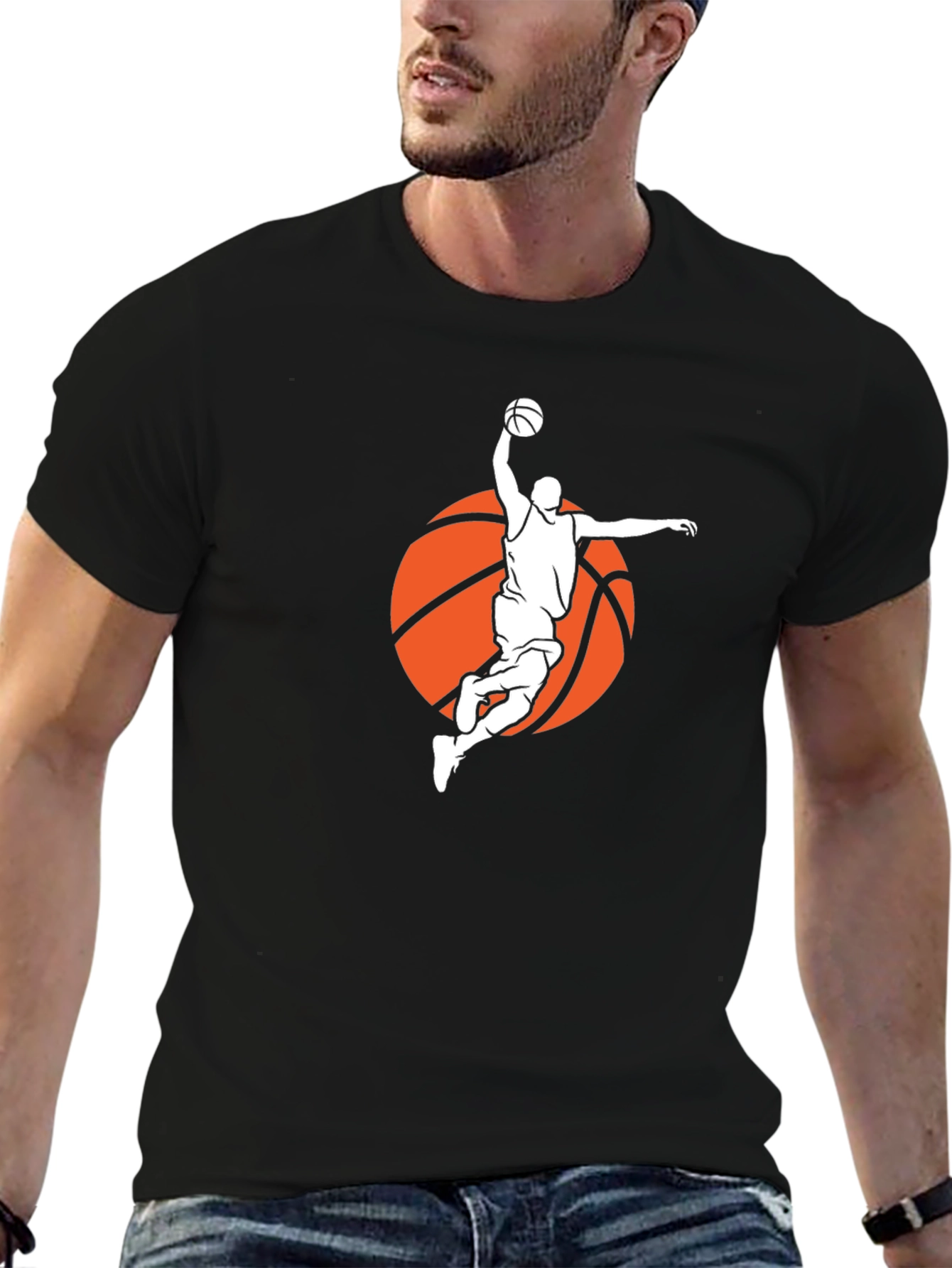 Basketball Player Graphic Tee - Black Cotton
