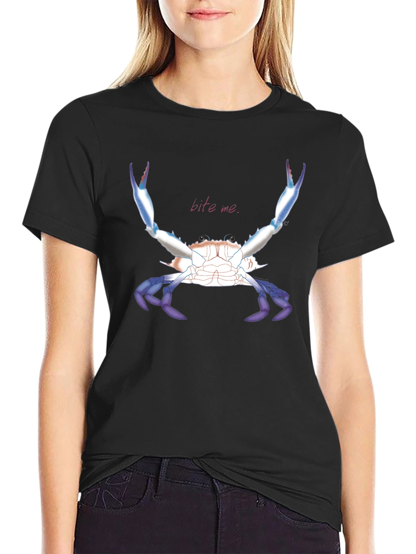 Bite Me Crab Graphic Tee - Black Cotton T-Shirt