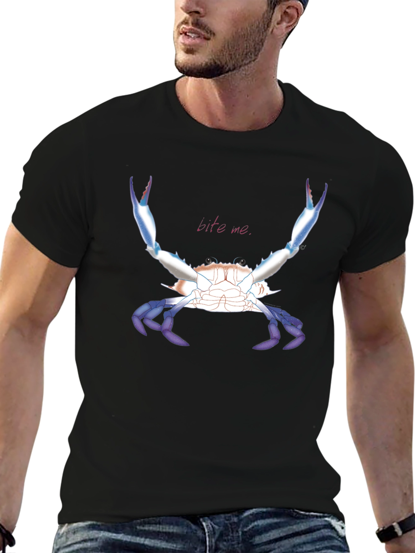 Bite Me Crab Graphic Tee - Black Cotton T-Shirt