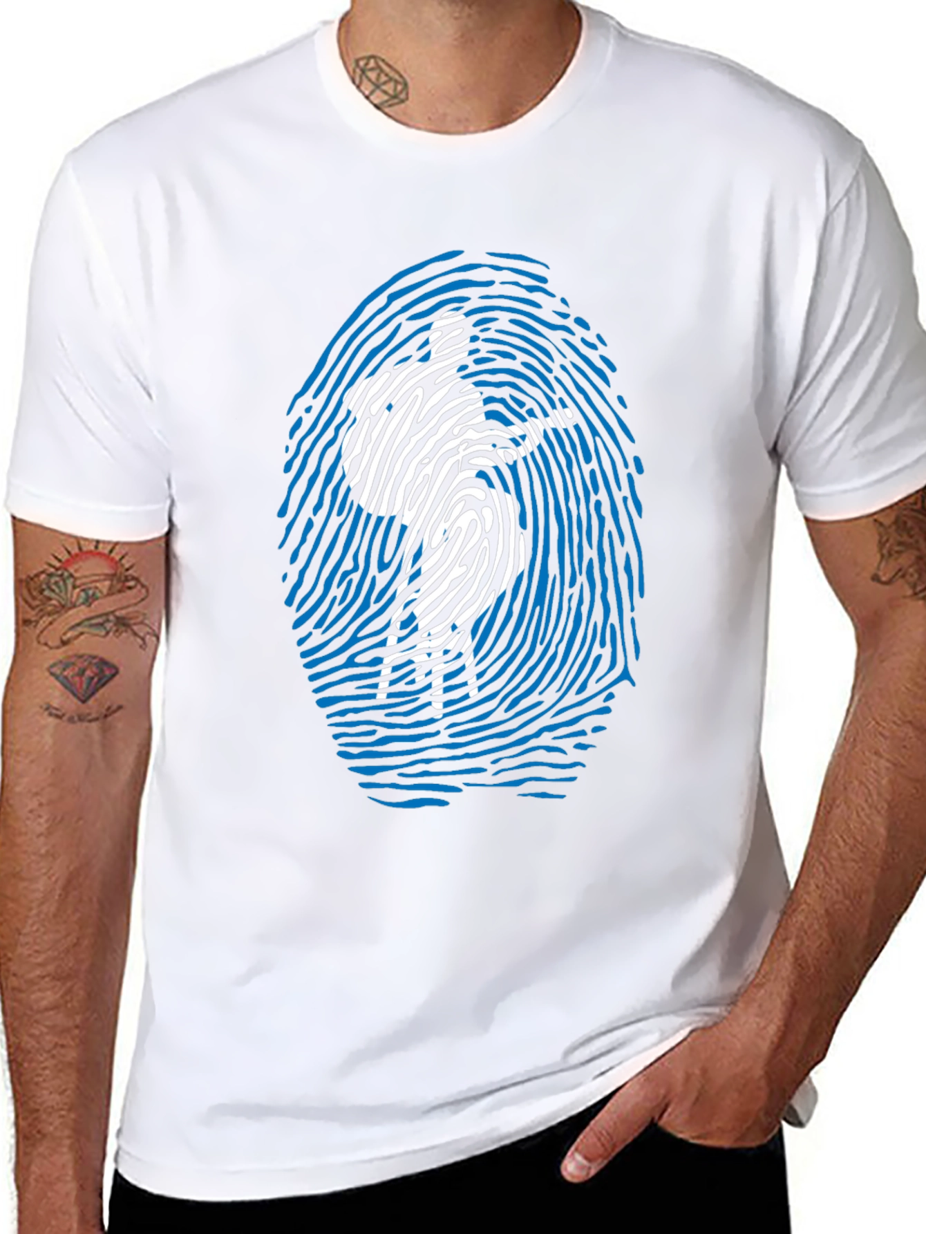Unique Fingerprint Silhouette Graphic Tee - Black