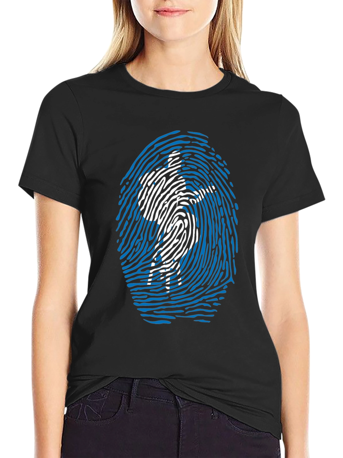 Unique Fingerprint Silhouette Graphic Tee - Black