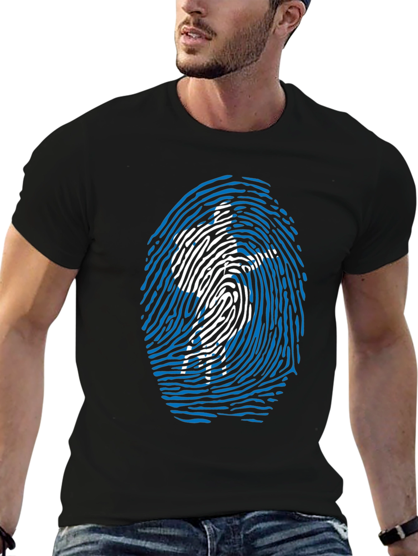 Unique Fingerprint Silhouette Graphic Tee - Black