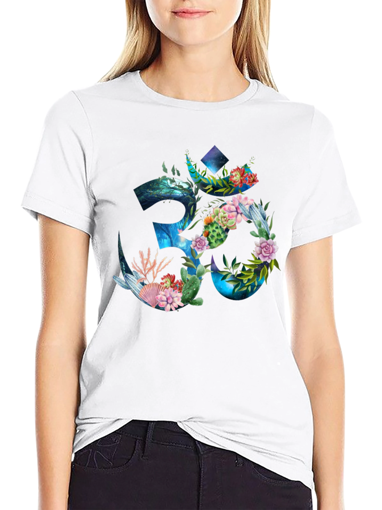 Om Symbol Floral Graphic Print T-Shirt