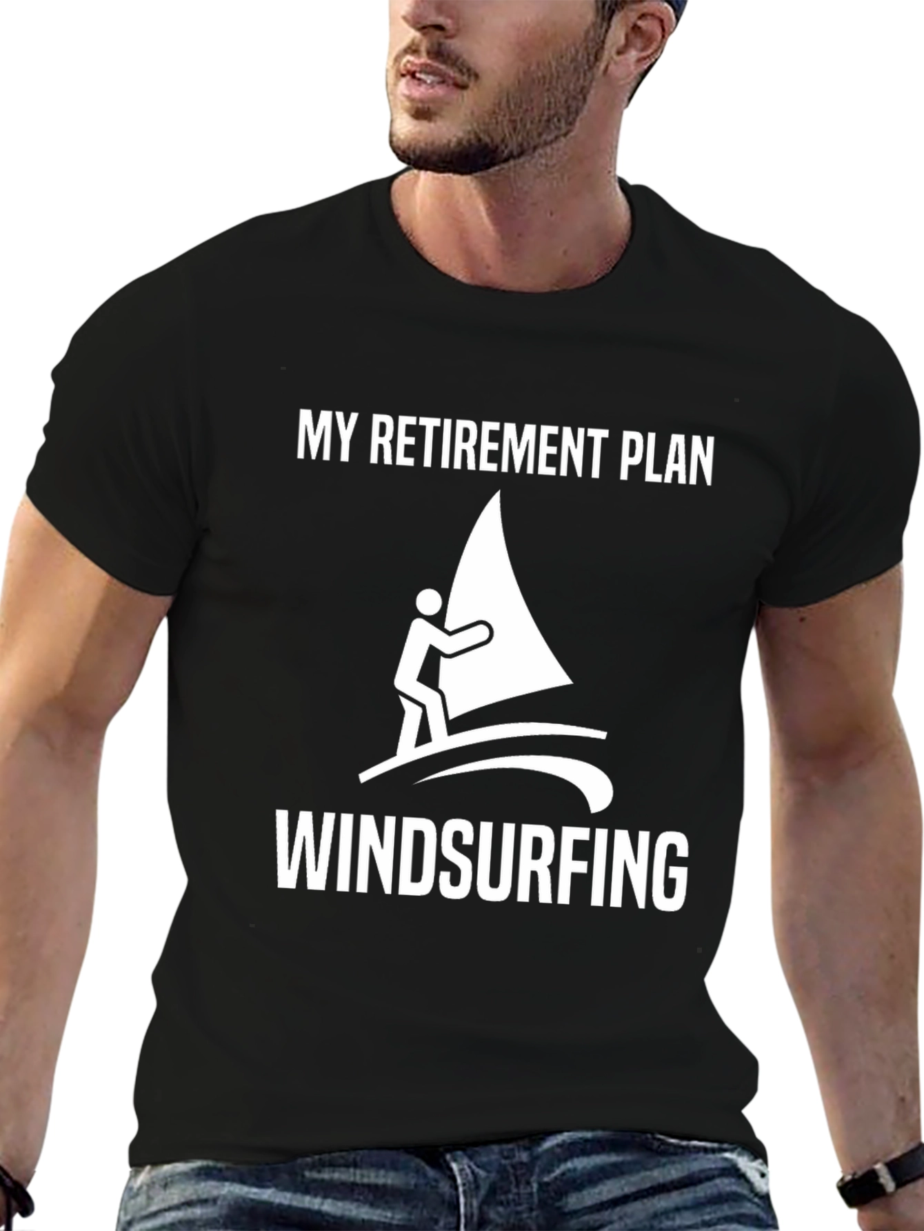 Retirement Plan Windsurfing Black Graphic Tee