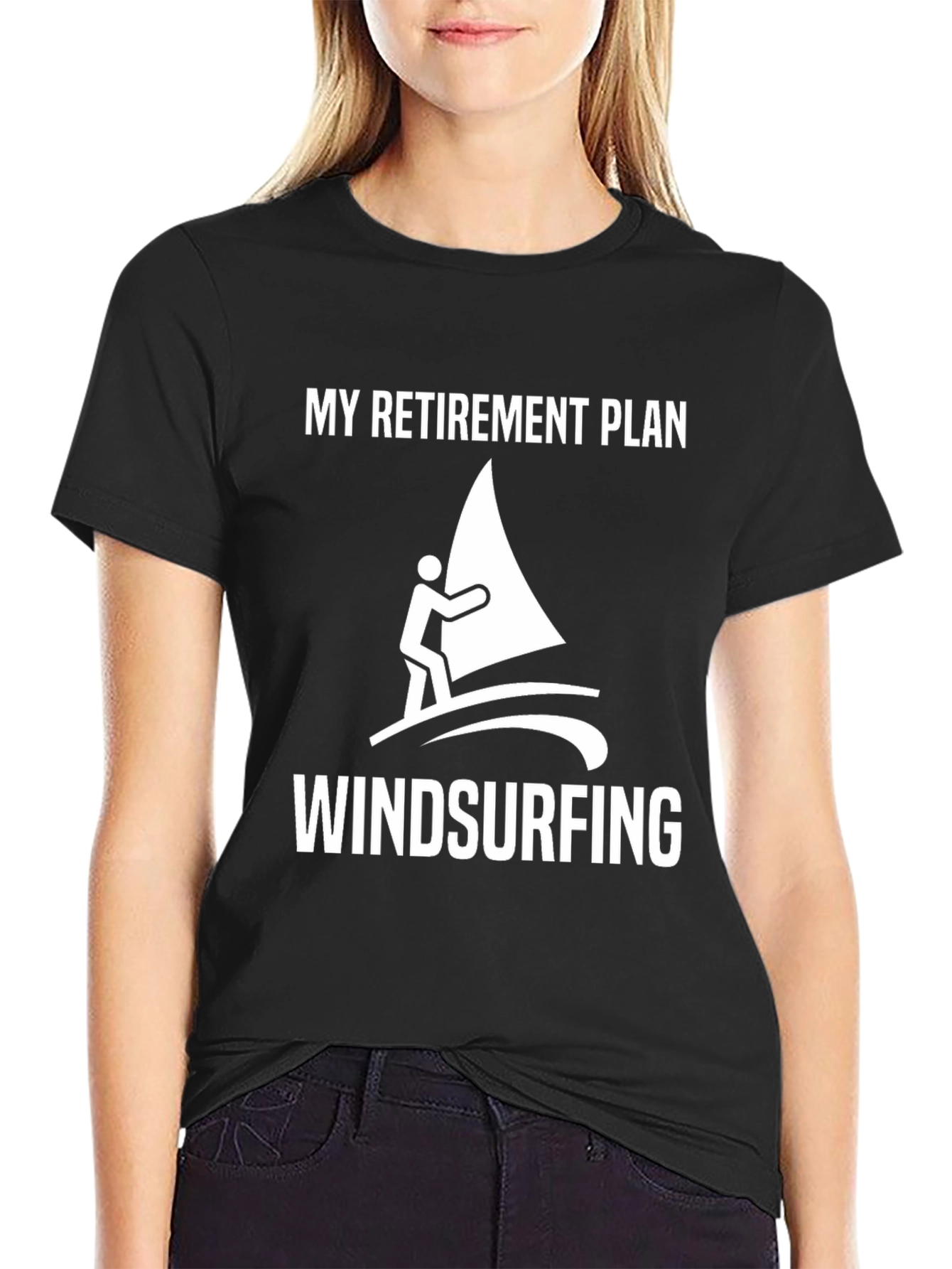 Retirement Plan Windsurfing Black Graphic Tee