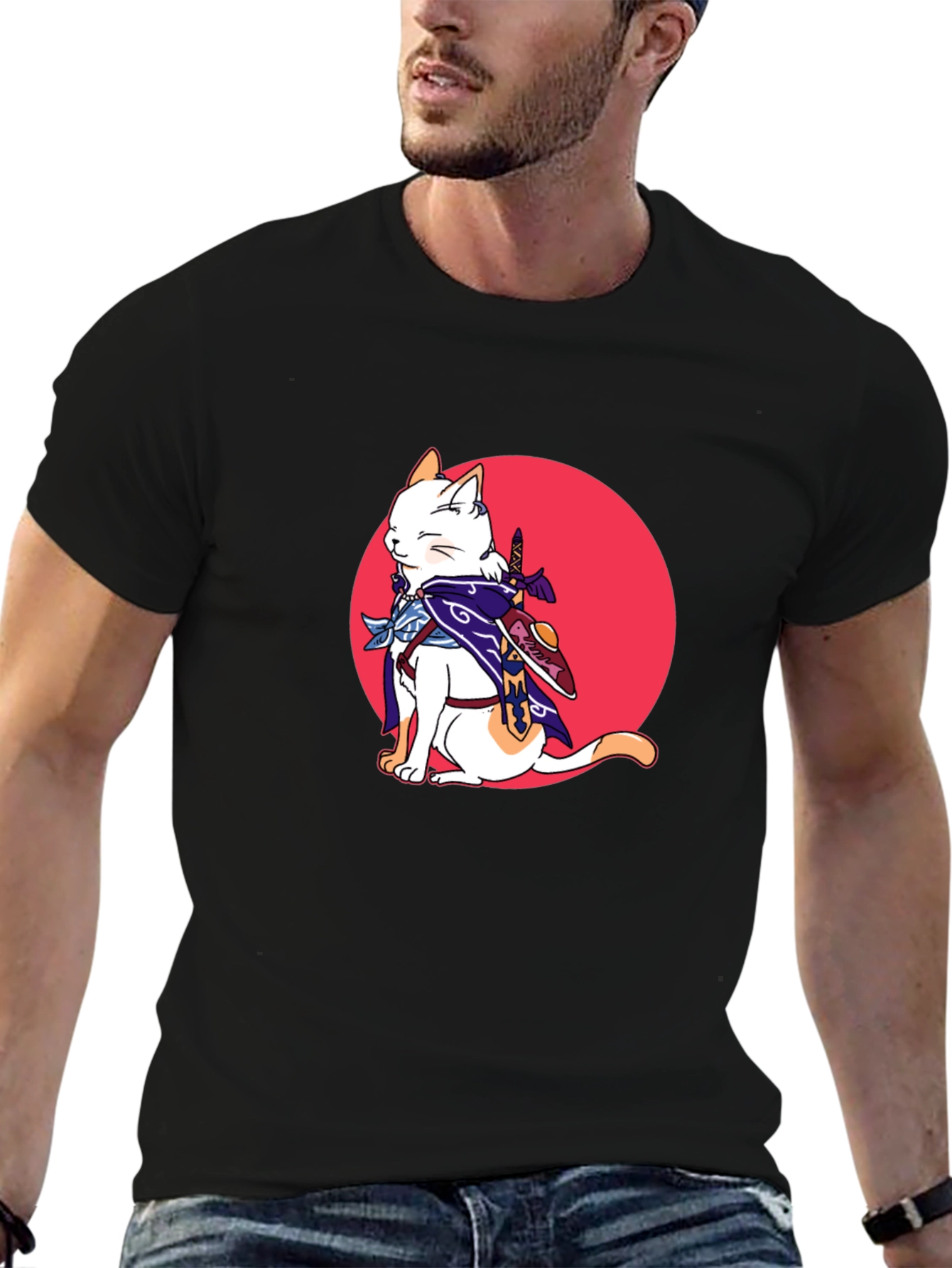 Ninja Cat Graphic T-Shirt - Black