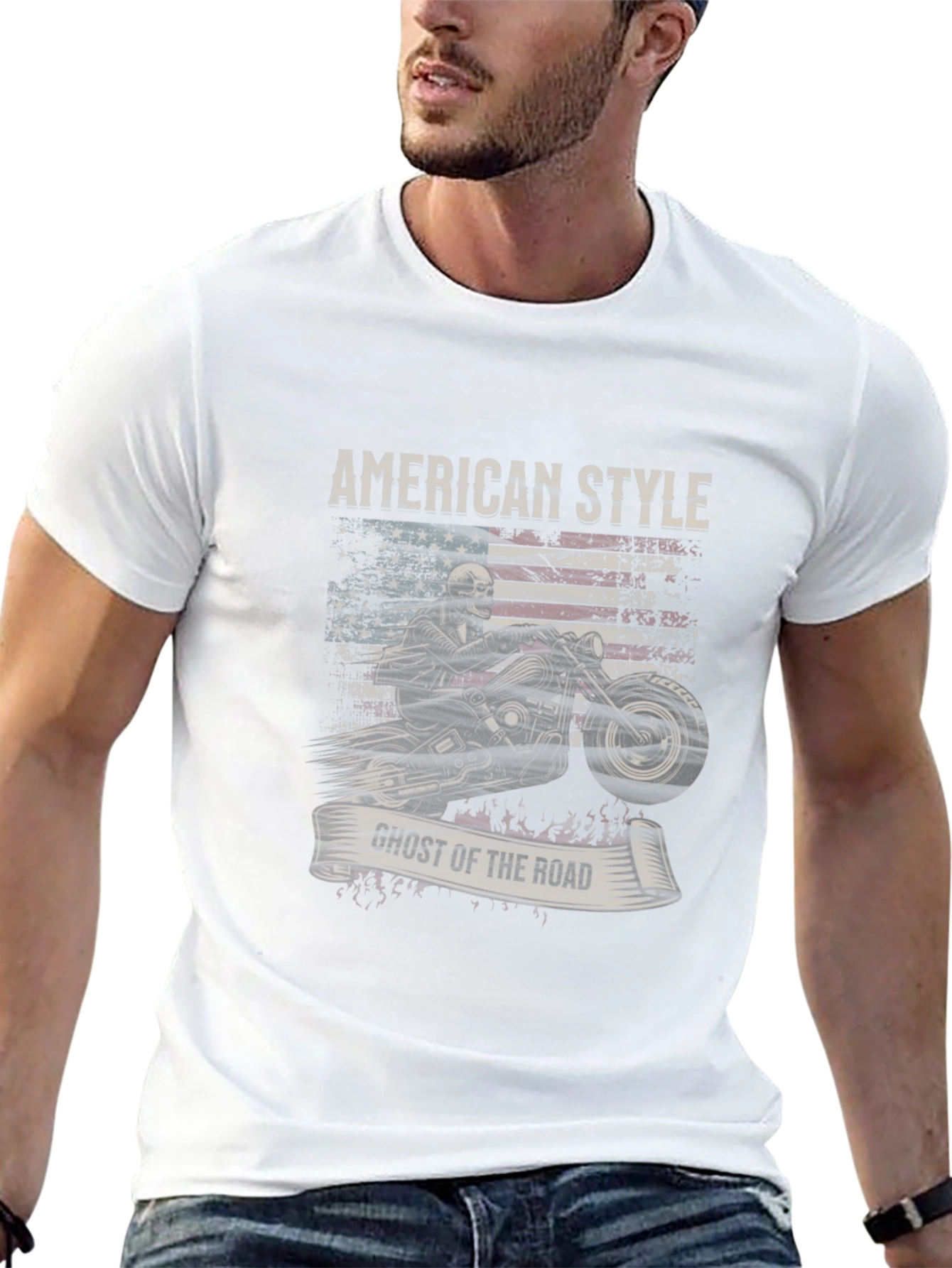 American Style Ghost Rider Graphic T-Shirt