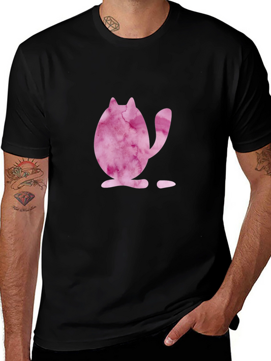 Pink Cat Watercolor Graphic Black Tee