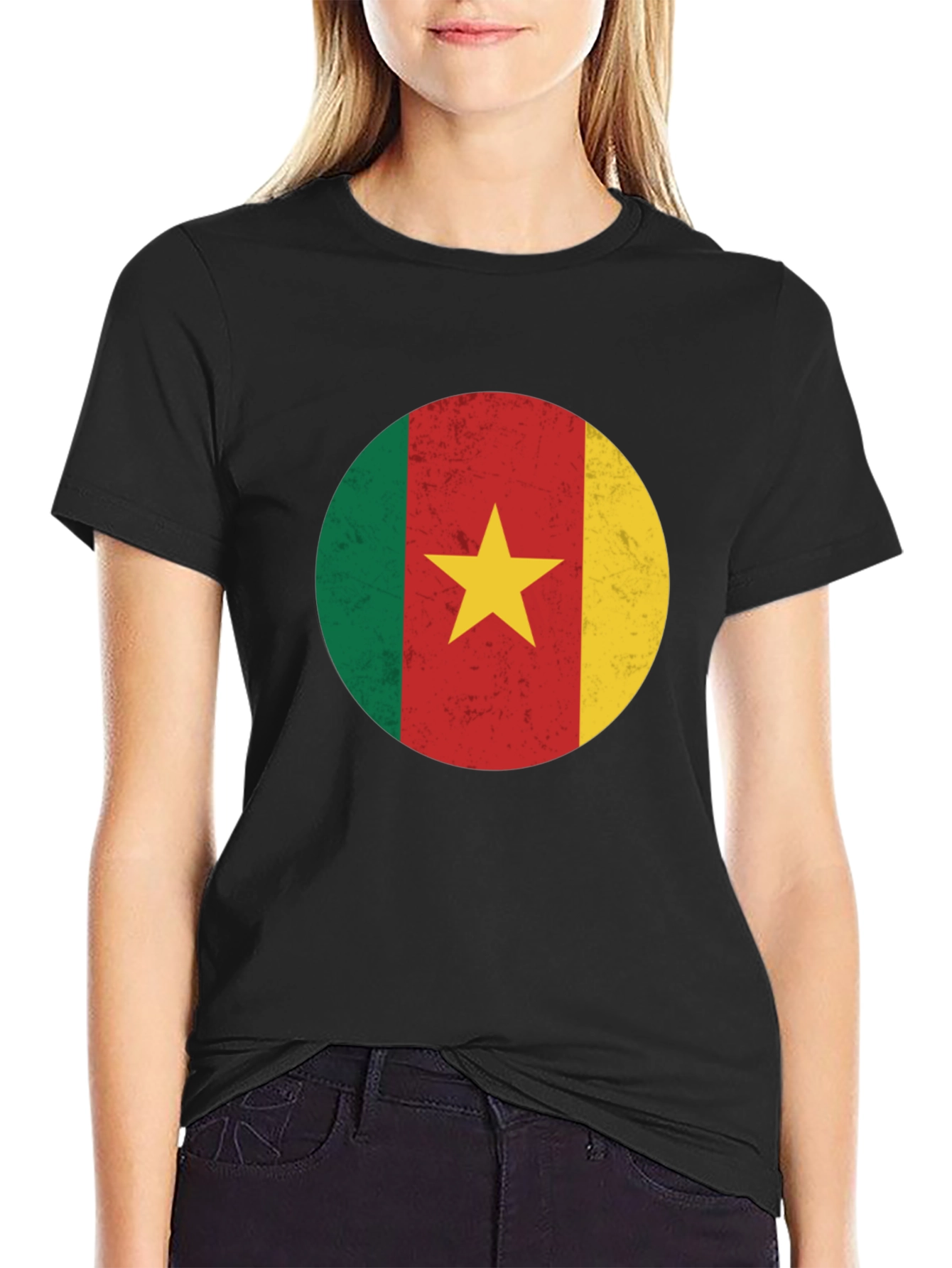 Cameroon Flag Graphic Tee - Black Cotton T-Shirt