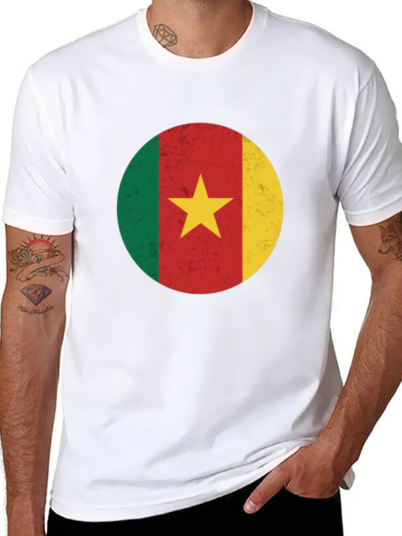 Cameroon Flag Graphic Tee - Black Cotton T-Shirt