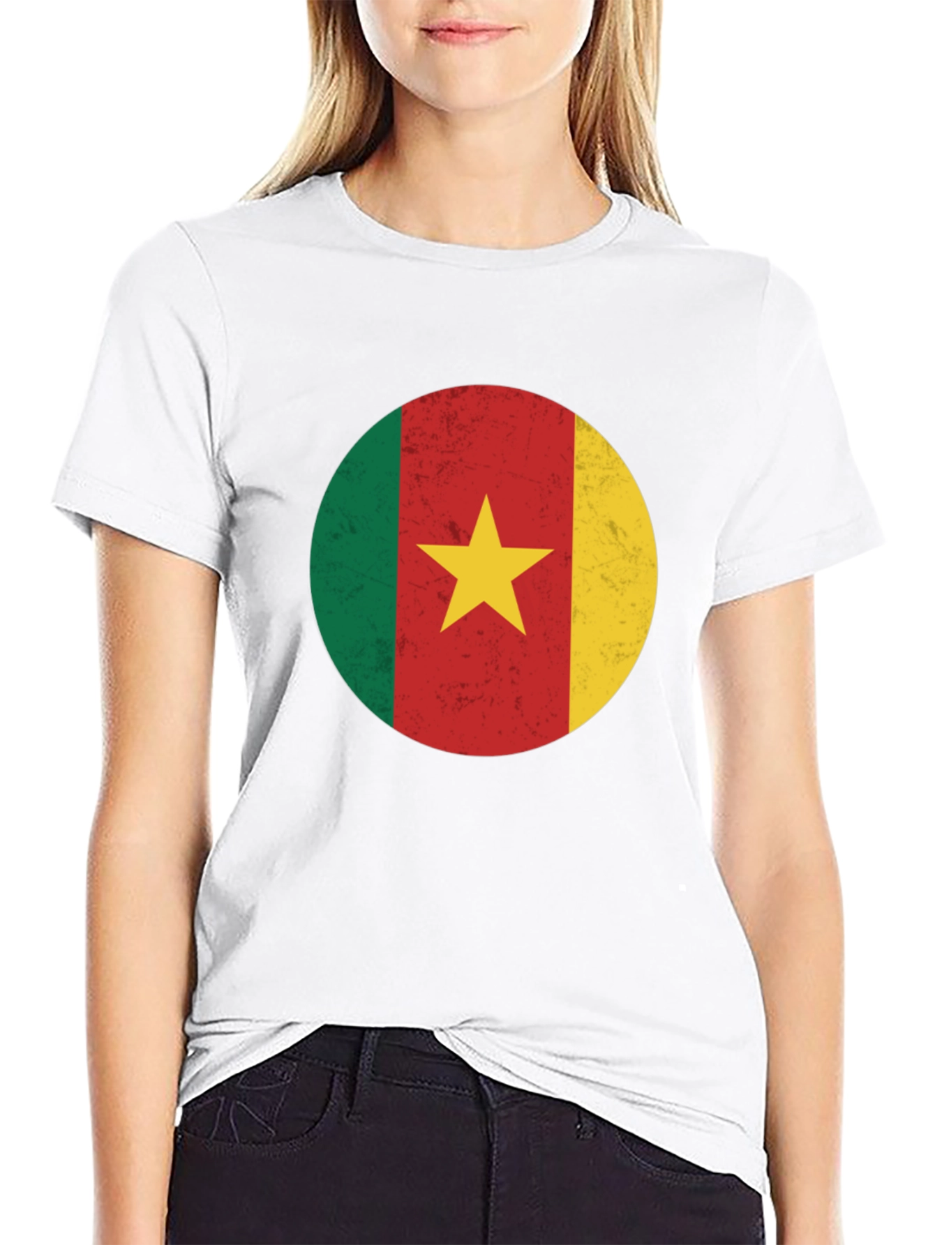 Cameroon Flag Graphic Tee - Black Cotton T-Shirt