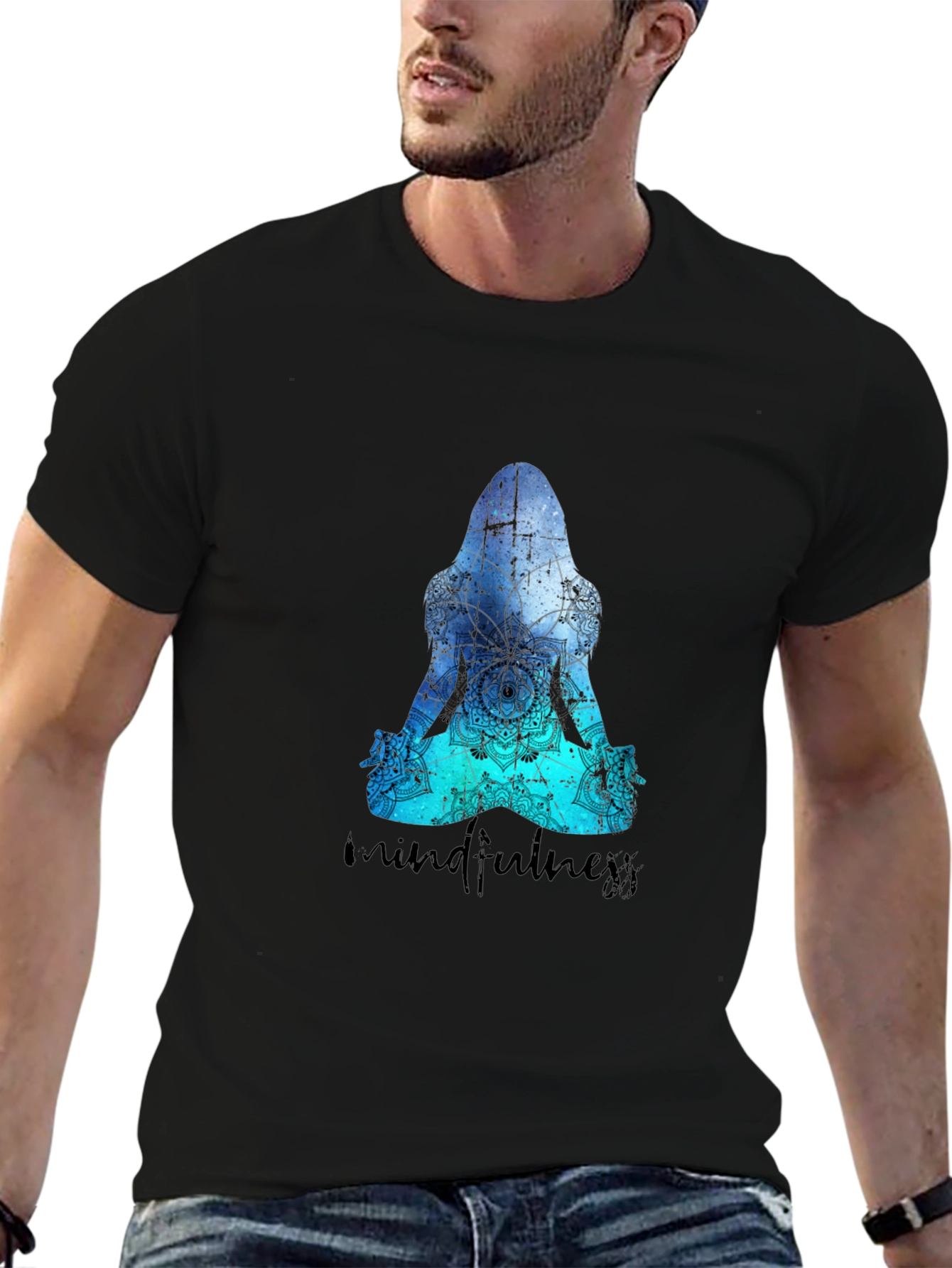 Mindfulness Meditation Silhouette Black T-Shirt