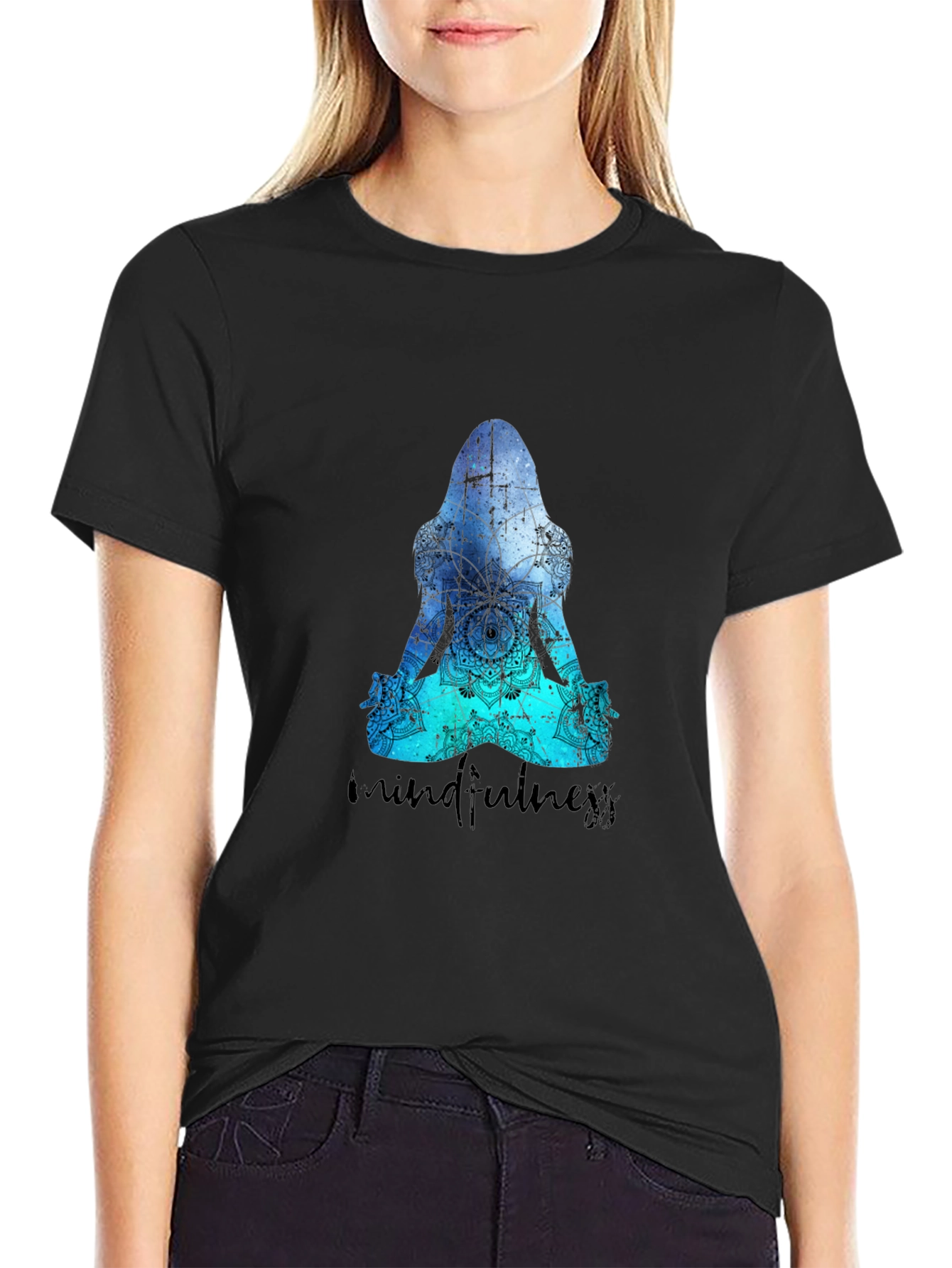 Mindfulness Meditation Silhouette Black T-Shirt