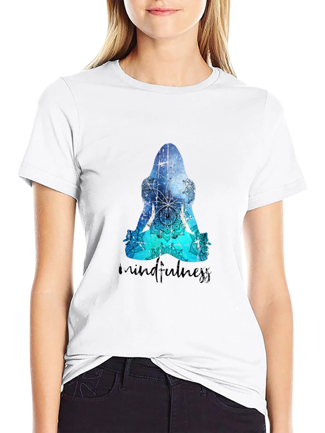 Mindfulness Meditation Silhouette Black T-Shirt