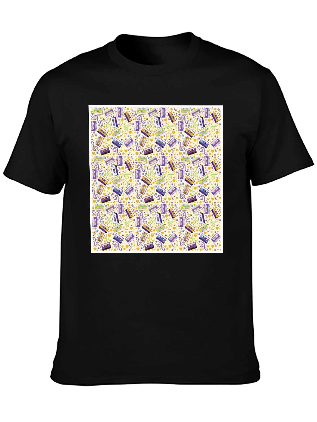 Retro Cassette Tape Pattern T-Shirt