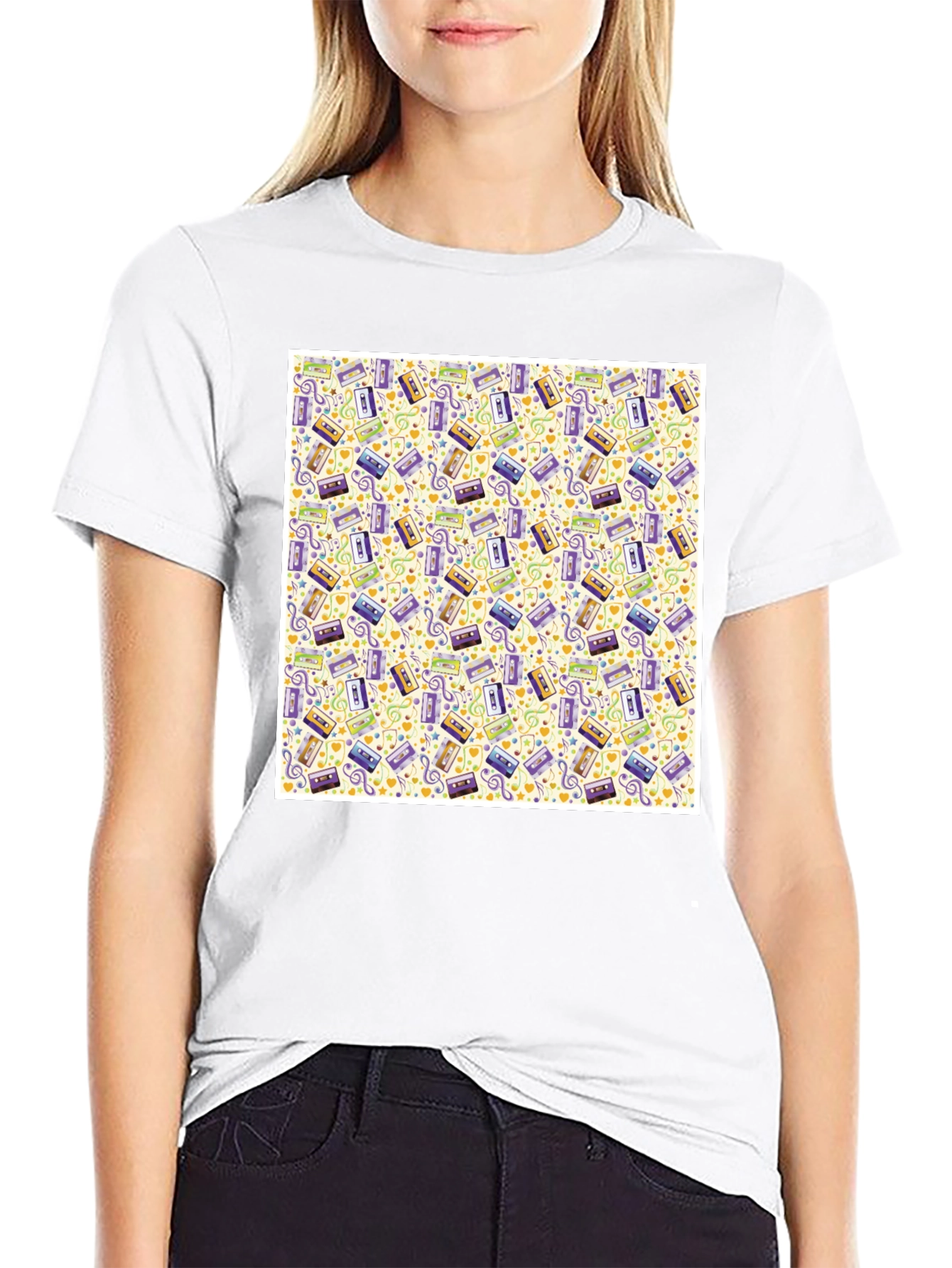 Retro Cassette Tape Pattern T-Shirt