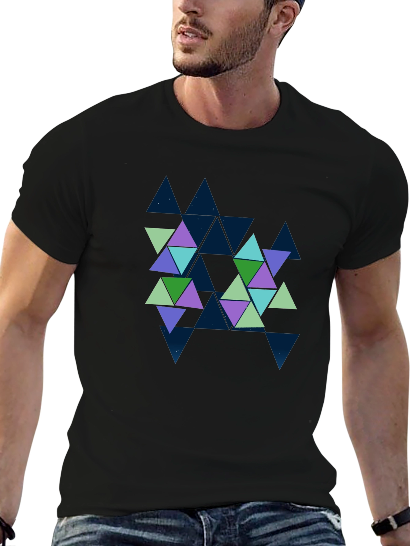 Geometric Triangle Pattern Black Tee