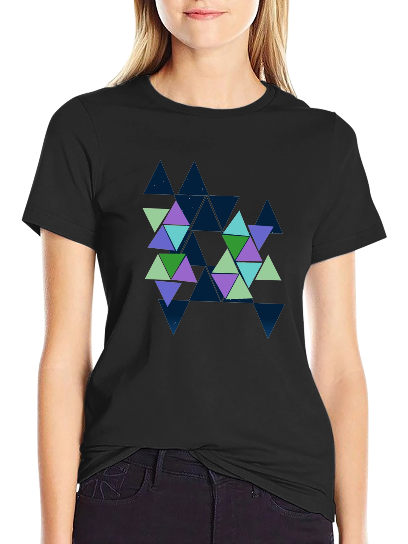 Geometric Triangle Pattern Black Tee