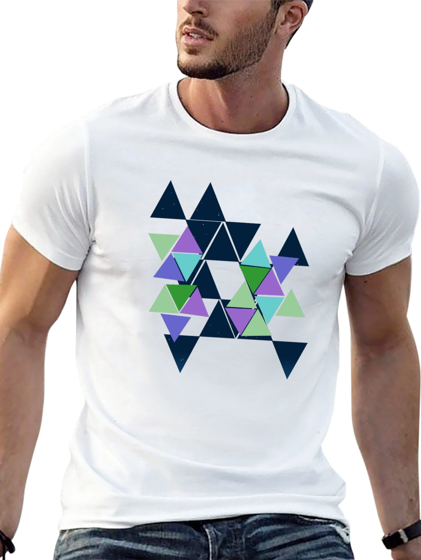 Geometric Triangle Pattern Black Tee