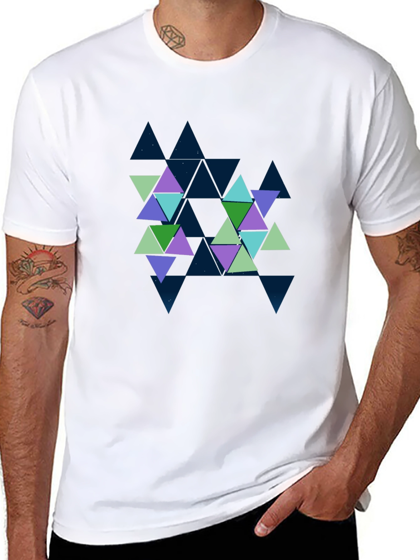 Geometric Triangle Pattern Black Tee