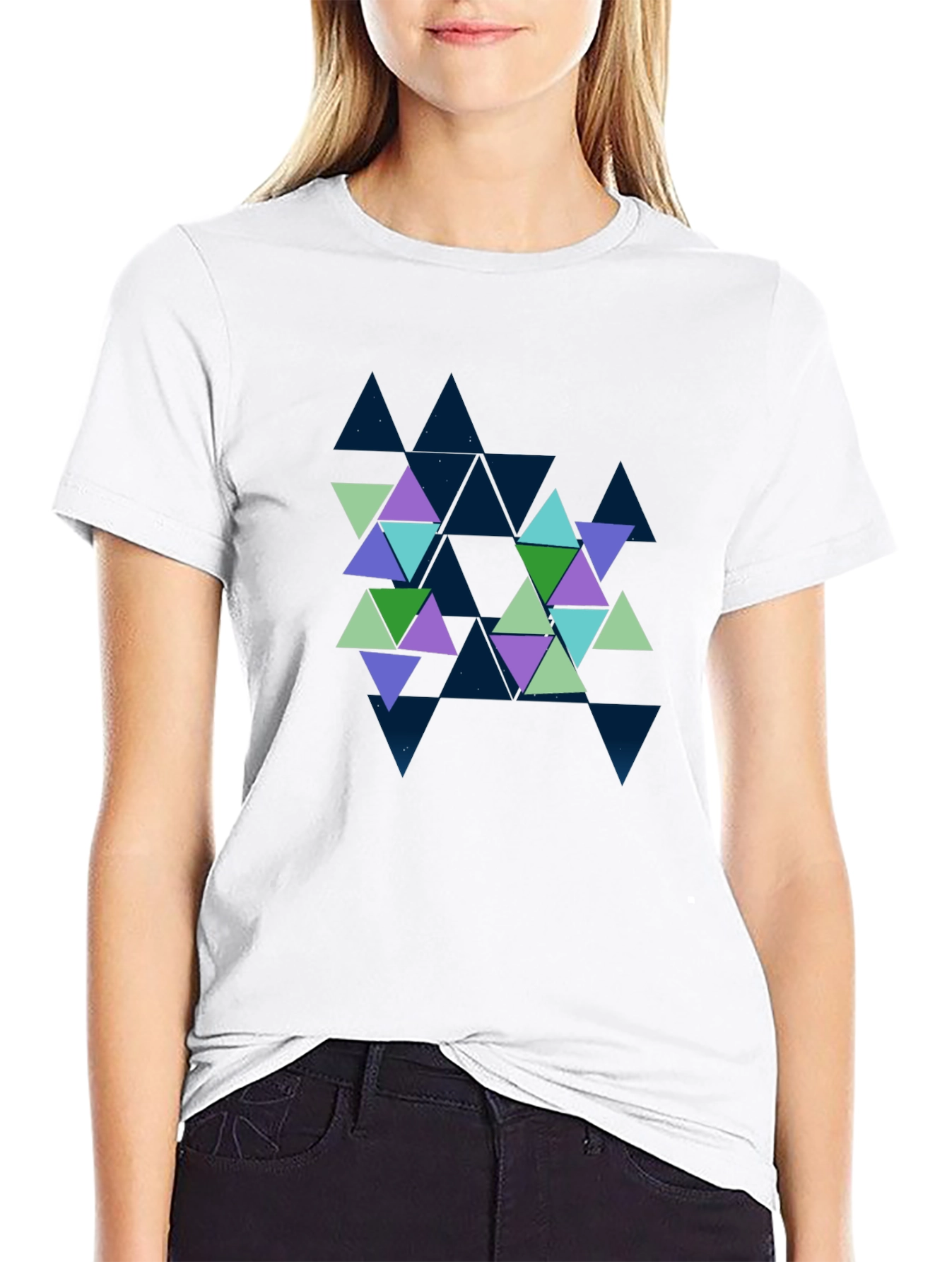Geometric Triangle Pattern Black Tee