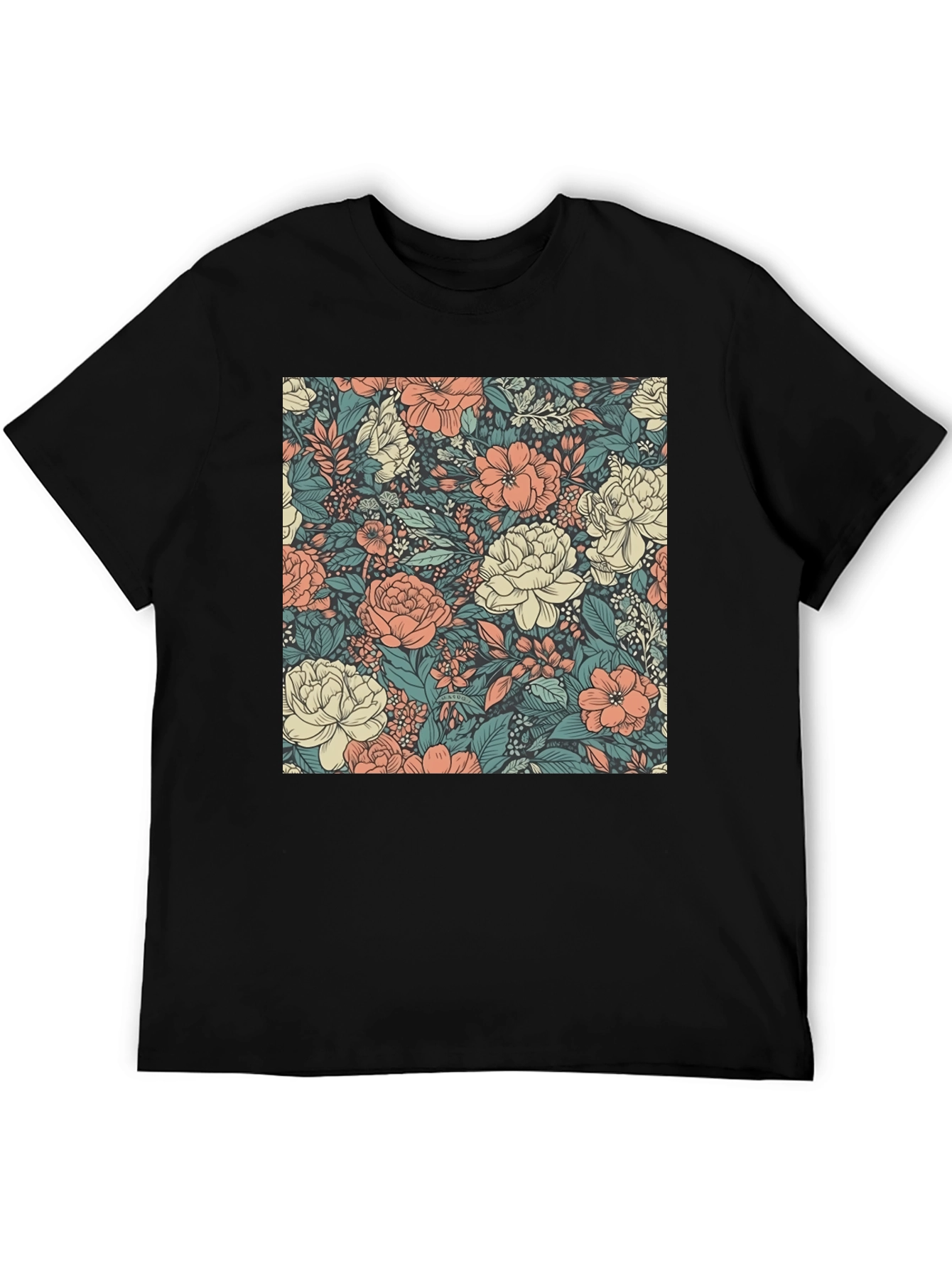 Floral Print Tee - Stylish Black Cotton T-Shirt