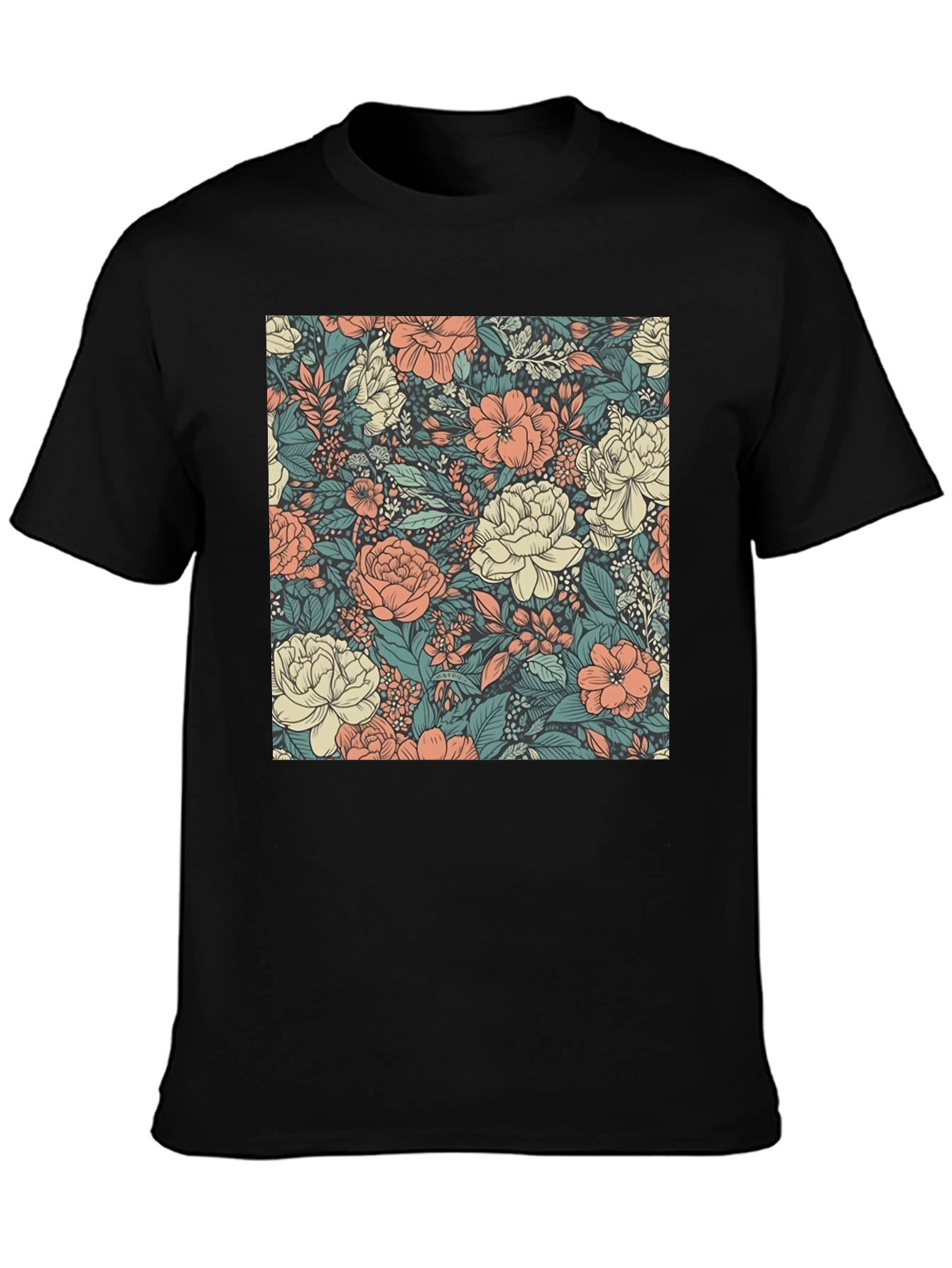 Floral Print Tee - Stylish Black Cotton T-Shirt