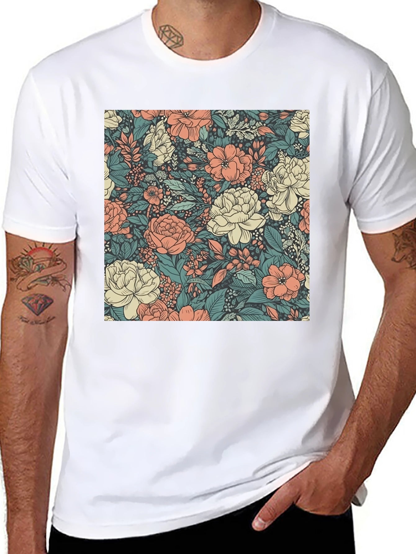 Floral Print Tee - Stylish Black Cotton T-Shirt