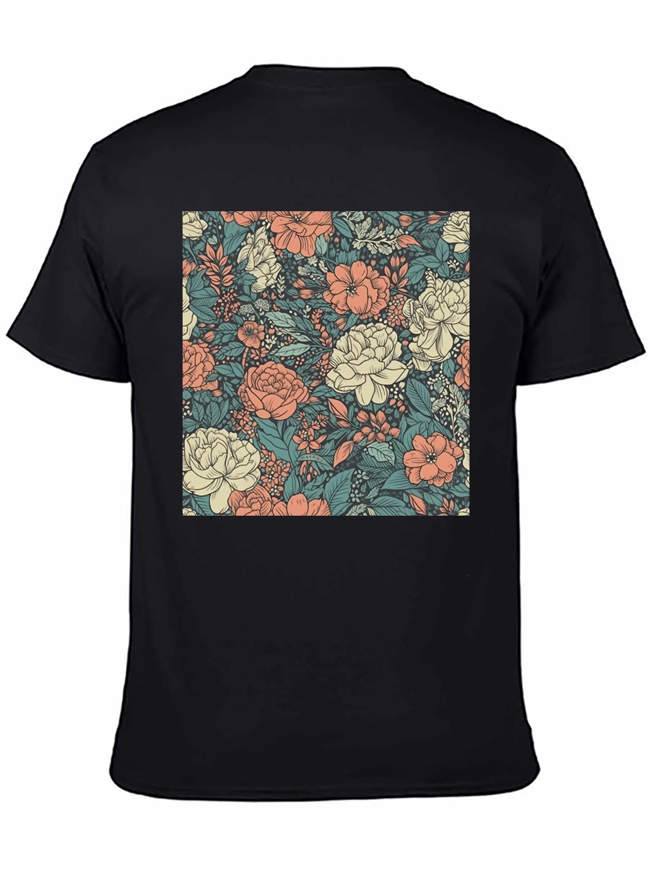 Floral Print Tee - Stylish Black Cotton T-Shirt