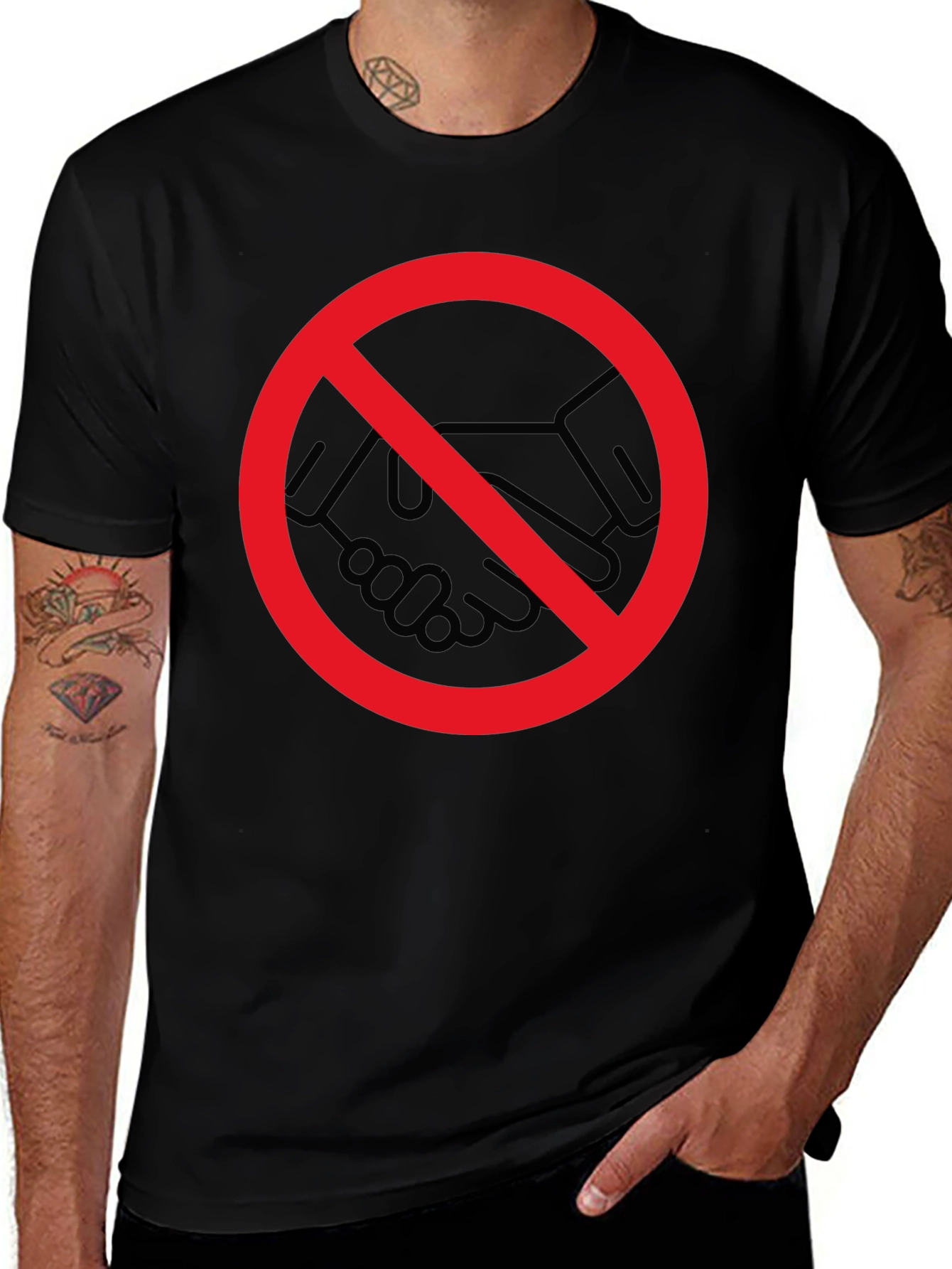 No Handshake Graphic Tee - Black Crew Neck
