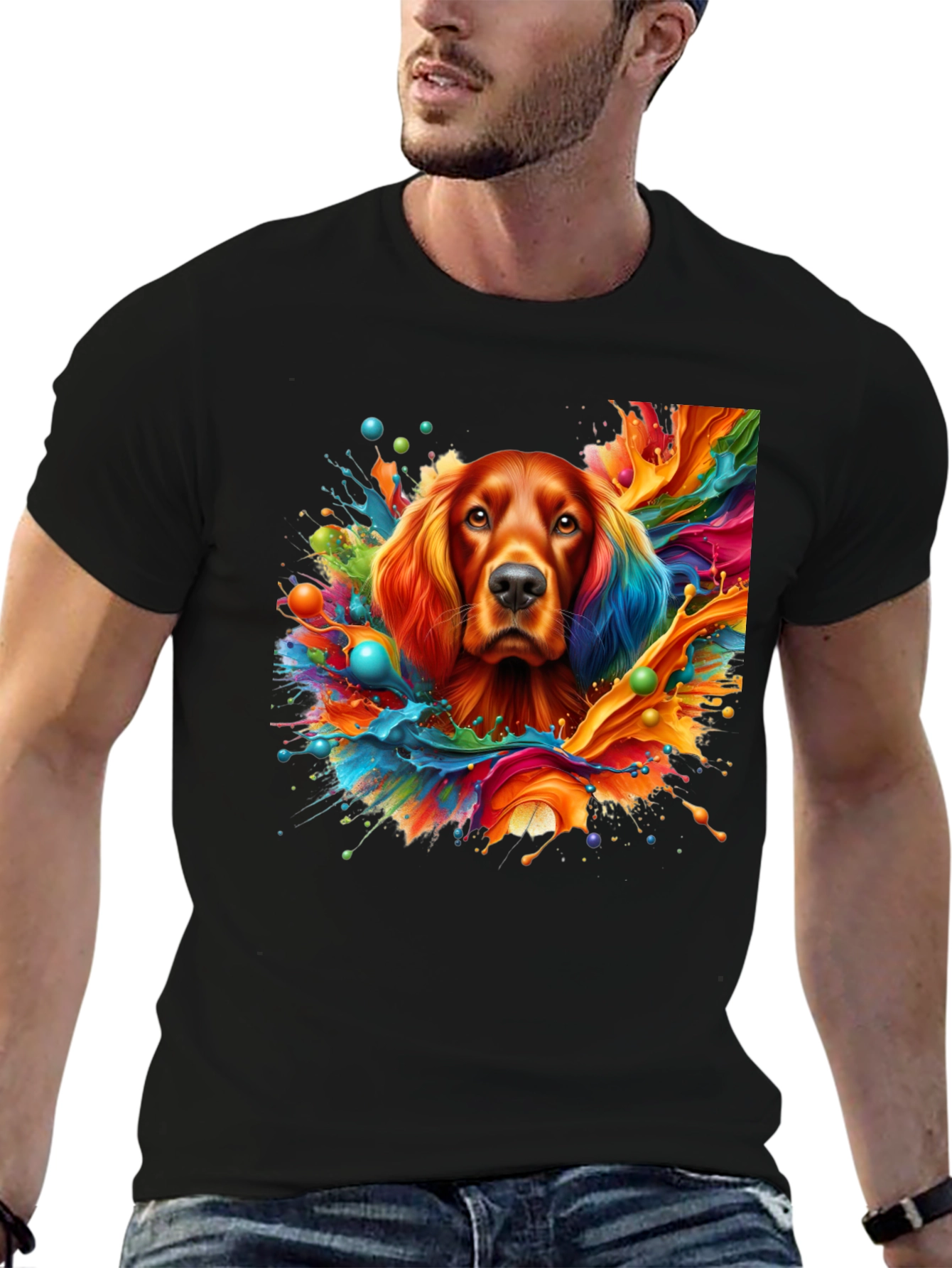 Vibrant Dog Art Black T-Shirt