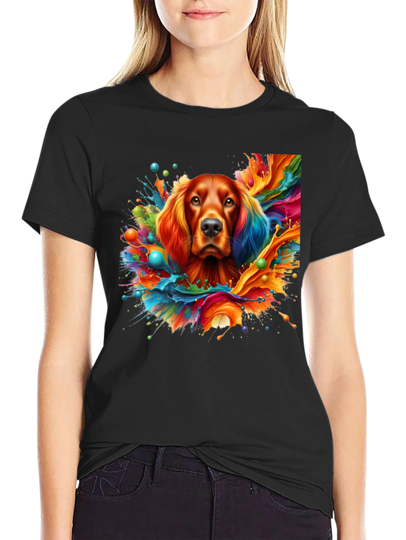 Vibrant Dog Art Black T-Shirt