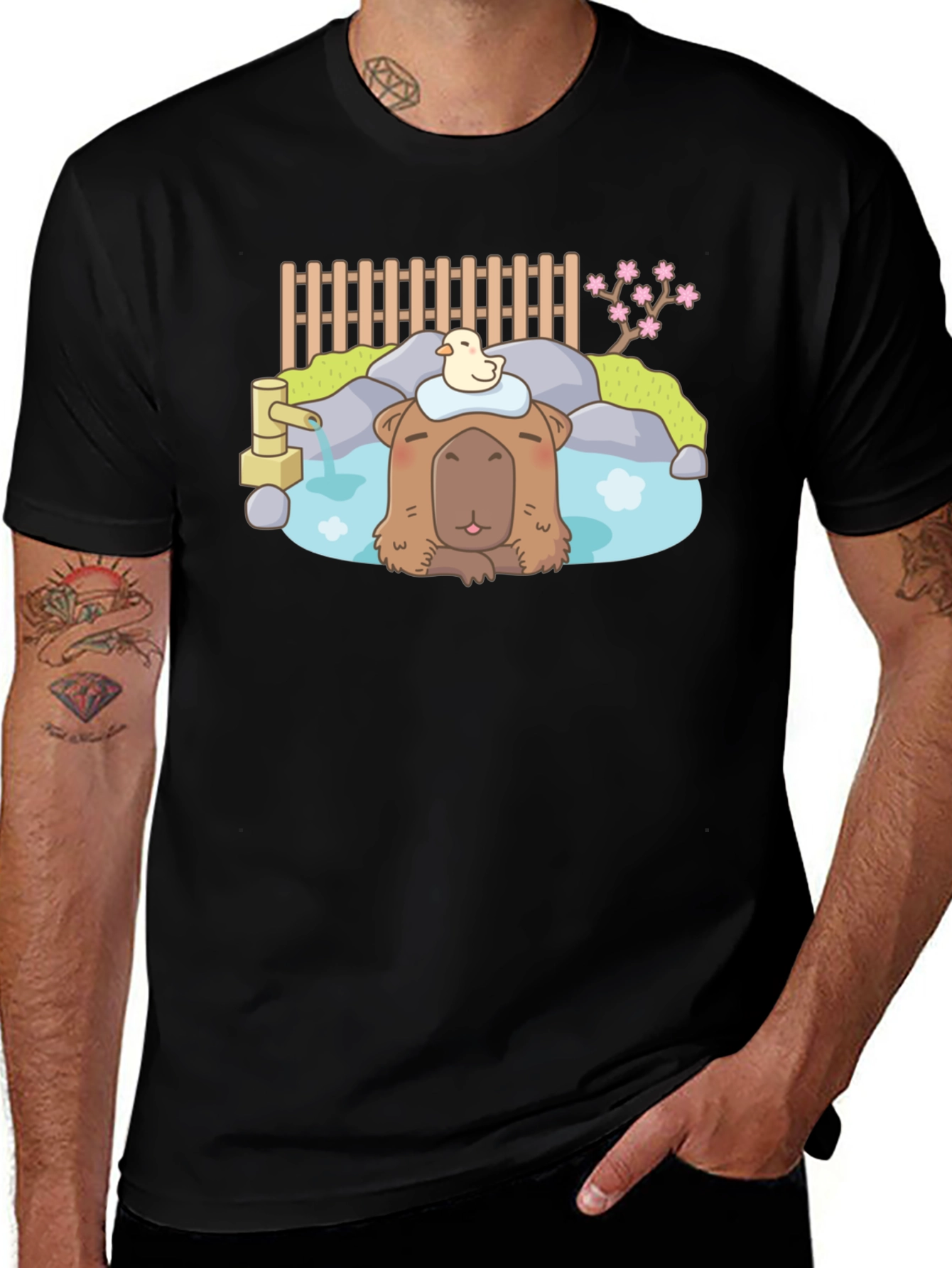 Capybara Relaxing Onsen Style T-Shirt