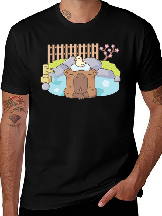 Capybara Relaxing Onsen Style T-Shirt