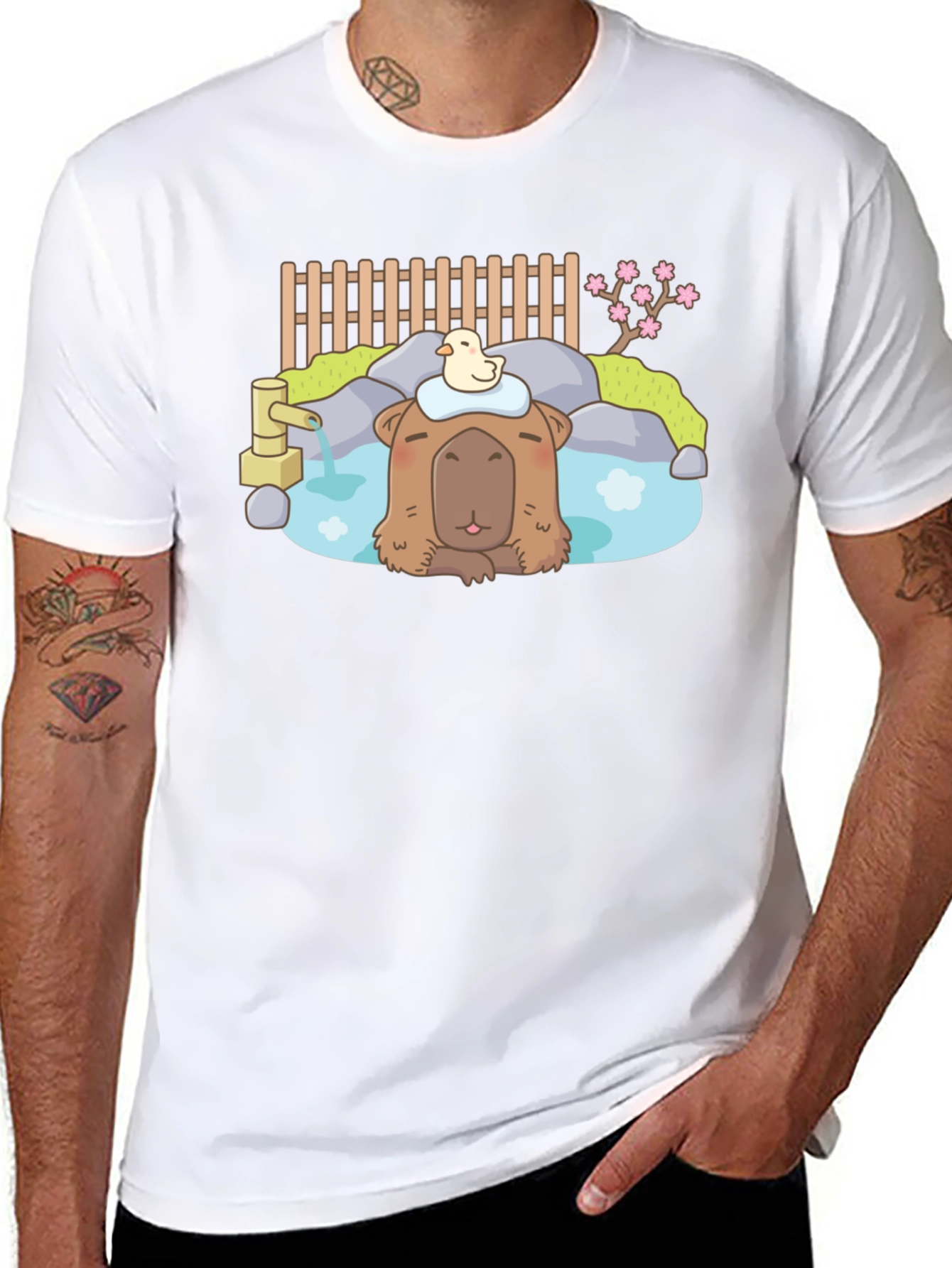 Capybara Relaxing Onsen Style T-Shirt