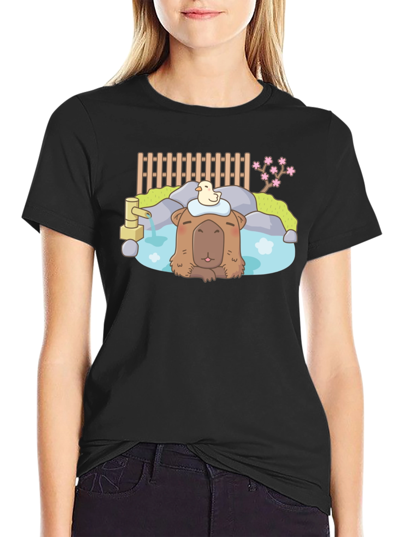 Capybara Relaxing Onsen Style T-Shirt