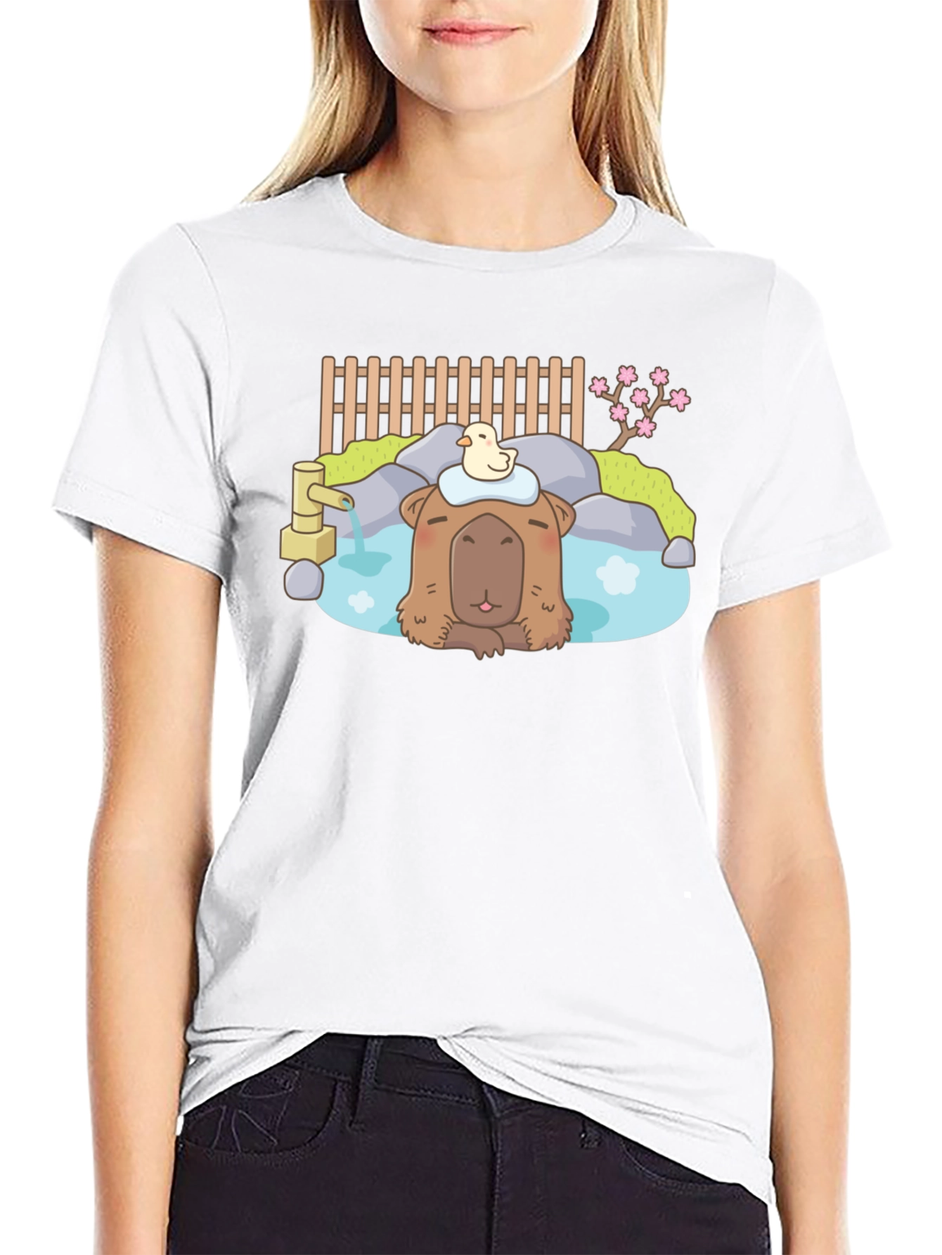 Capybara Relaxing Onsen Style T-Shirt