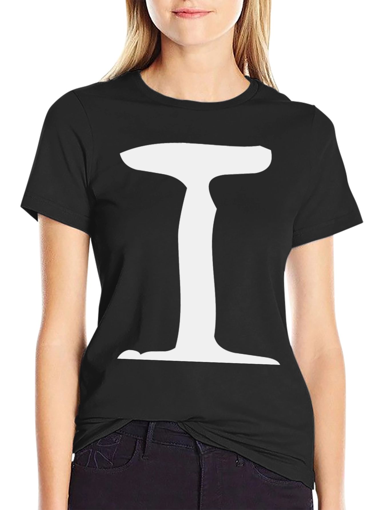 Letter I Graphic Tee - Black Cotton Blend