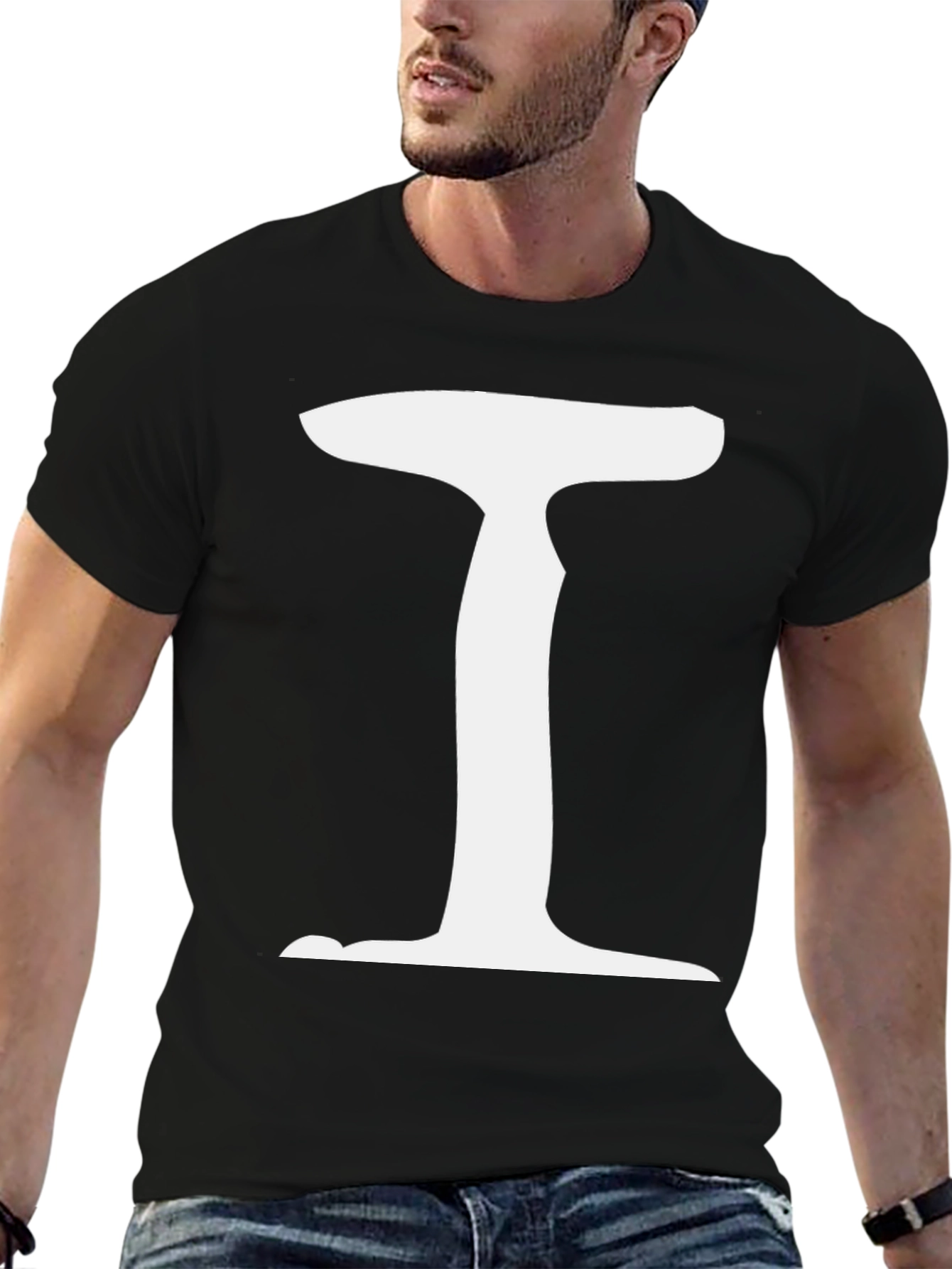 Letter I Graphic Tee - Black Cotton Blend