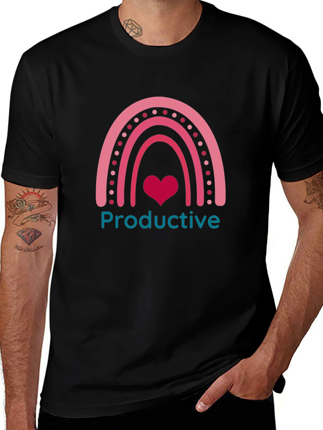 Productive Rainbow Heart Graphic T-Shirt