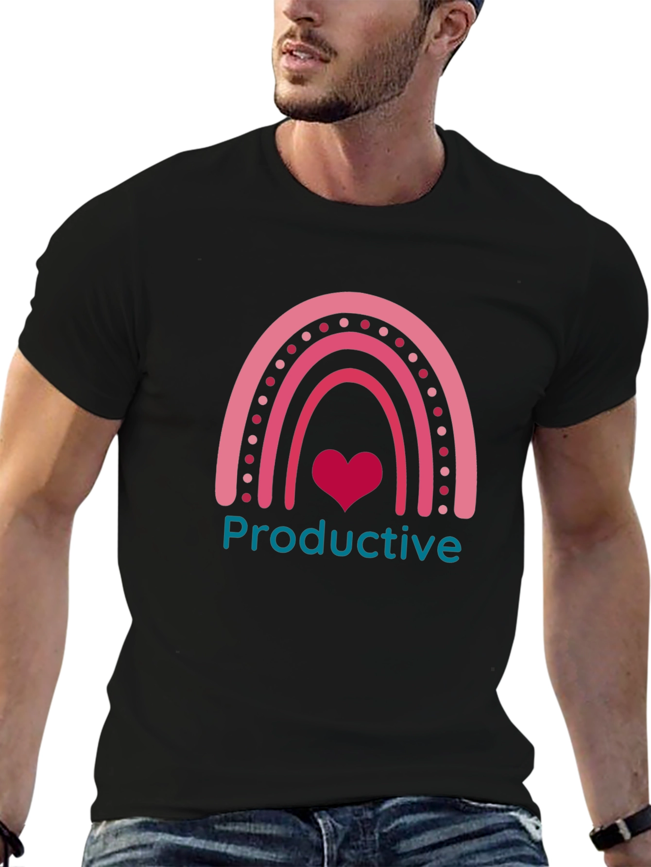 Productive Rainbow Heart Graphic T-Shirt