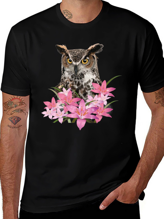 Owl & Lily Graphic Tee - Trendy Unisex Black T-Shirt