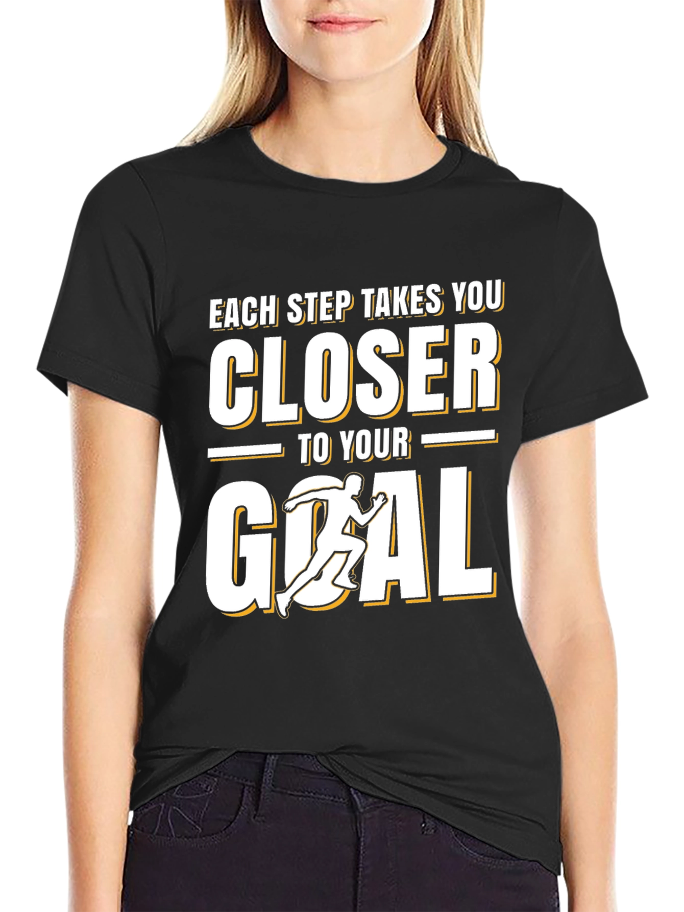 Motivational Each Step Closer to Goal Black T-Shirt